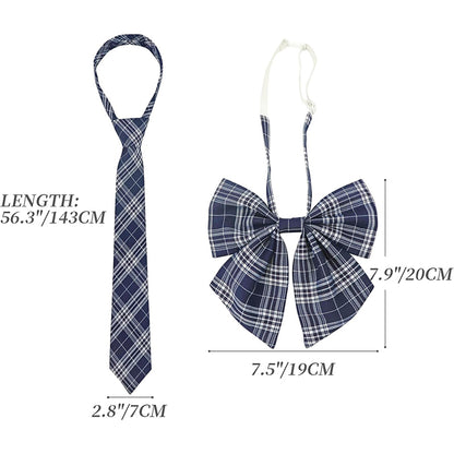 2 Pcs Necktie Bow Tie Unisex Uniform Adjustable Plaid Tartan Bow Tie Necktie Set Cosplay Costume Accessory Props For Halloween Party School Wear
