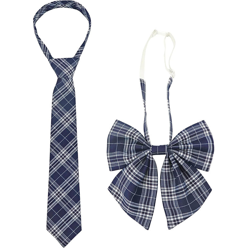 2 Pcs Necktie Bow Tie Unisex Uniform Adjustable Plaid Tartan Bow Tie Necktie Set Cosplay Costume Props For Halloween Party School Use