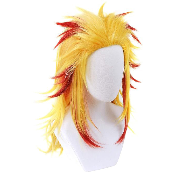 Japanese Anime Rengoku Cosplay Wig with Clip Gradient Gold Red Hair for Halloween