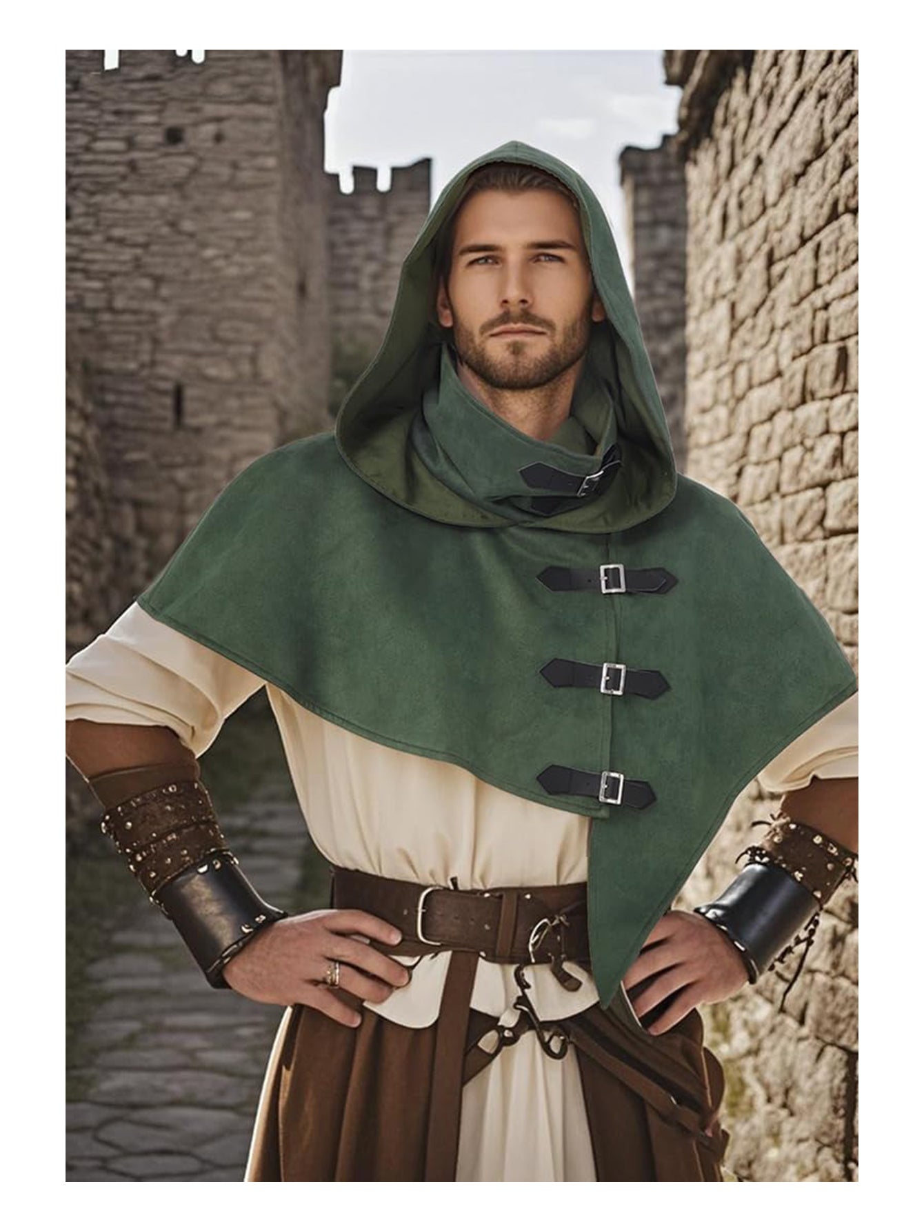 Medieval Cowl Hood With Buckles Renaissance Hooded Cape Hat Costume Accessories For Halloween Party