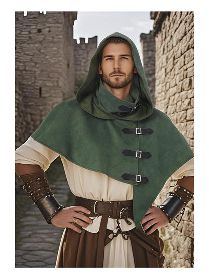 Medieval Cowl Hood With Buckles Renaissance Hooded Cape Hat Costume Accessories For Halloween Party