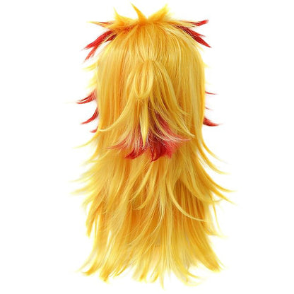 Japanese Anime Rengoku Cosplay Wig with Clip Gradient Gold Red Hair for Halloween