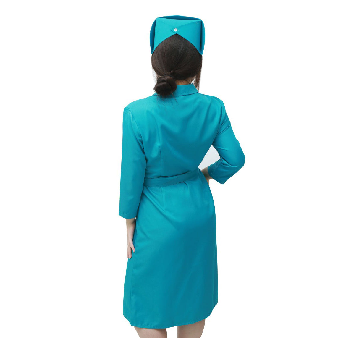 Ratched Cosplay Costume Blue Nurse Dress with Belt and Hat