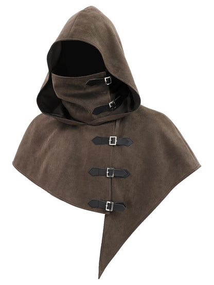 Medieval Cowl Hood With Buckles Renaissance Hooded Cape Hat Costume Accessories For Halloween Party