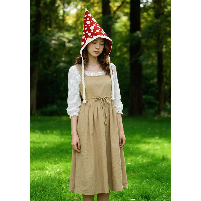 mushroom fairy dress Adult Hat Gnome Dwarf Hat Pixie Hood Cottagecore Elf Cosplay Costume Accessories Yellow BOGO dress length:Knee Length A white rabbit sits Calvin Klein Cotton Sleeveless