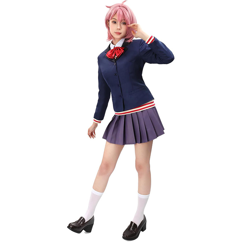 Aira Cosplay Costume School Uniform Skirt Sweater Necktie with Socks Full Set Outfit For Halloween Party