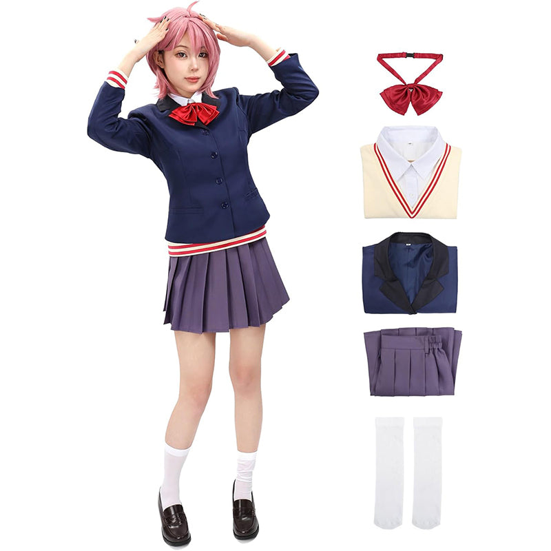 Aira Cosplay Costume School Uniform Skirt Sweater Necktie with Socks Full Set Outfit For Halloween Party