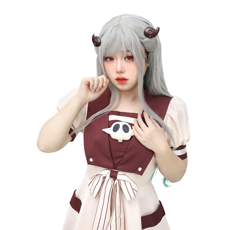 Anime Cosplay Wig Hair Silver Grey and Green Wig with Hair Clips for Halloween Christmas