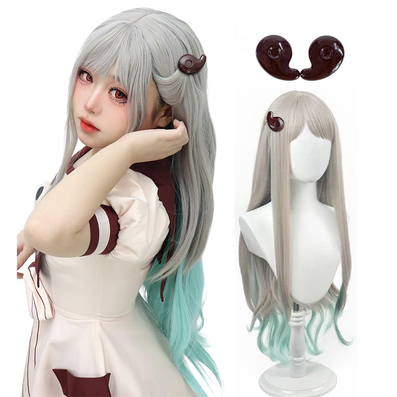 Anime Cosplay Wig Hair Silver Grey and Green Wig with Hair Clips for Halloween Christmas