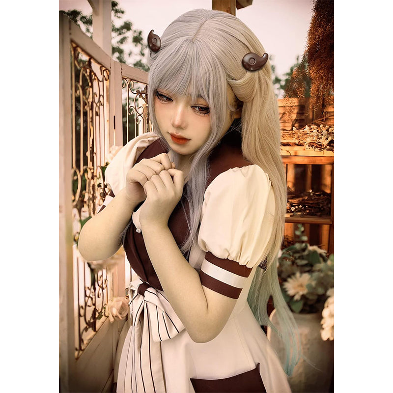 Anime Cosplay Wig Hair Silver Grey and Green Wig with Hair Clips for Halloween Christmas