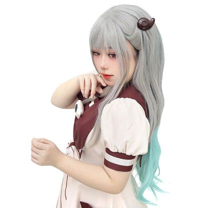 Anime Cosplay Wig Hair Silver Grey and Green Wig with Hair Clips for Halloween Christmas