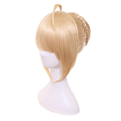 Anime Golden Cosplay Wig with a Bun Costume Accessories For Halloween Party