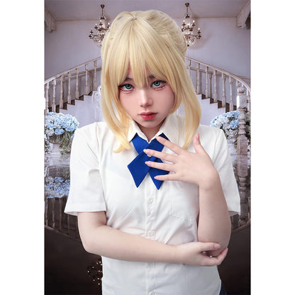 Anime Golden Cosplay Wig with a Bun Costume Accessories For Halloween Party