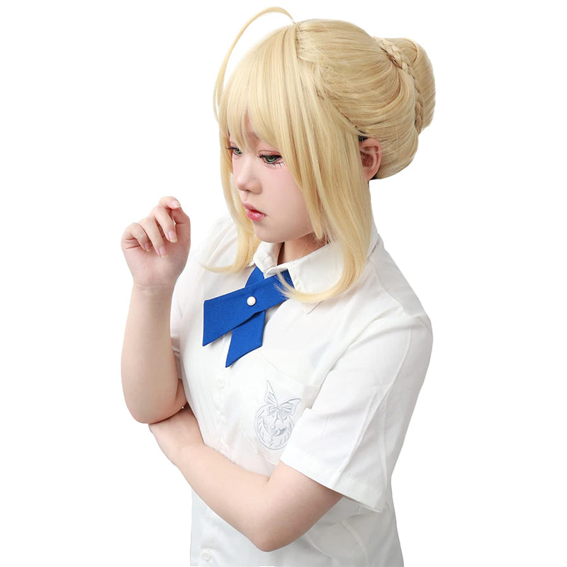 Anime Golden Cosplay Wig with a Bun Costume Accessories For Halloween Party