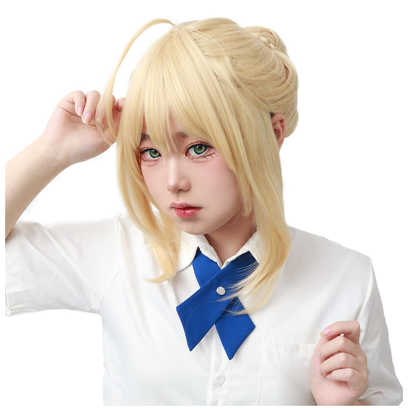 Anime Golden Cosplay Wig with a Bun Costume Accessories For Halloween Party