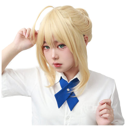 Anime Golden Cosplay Wig with a Bun Costume Accessories For Halloween Party