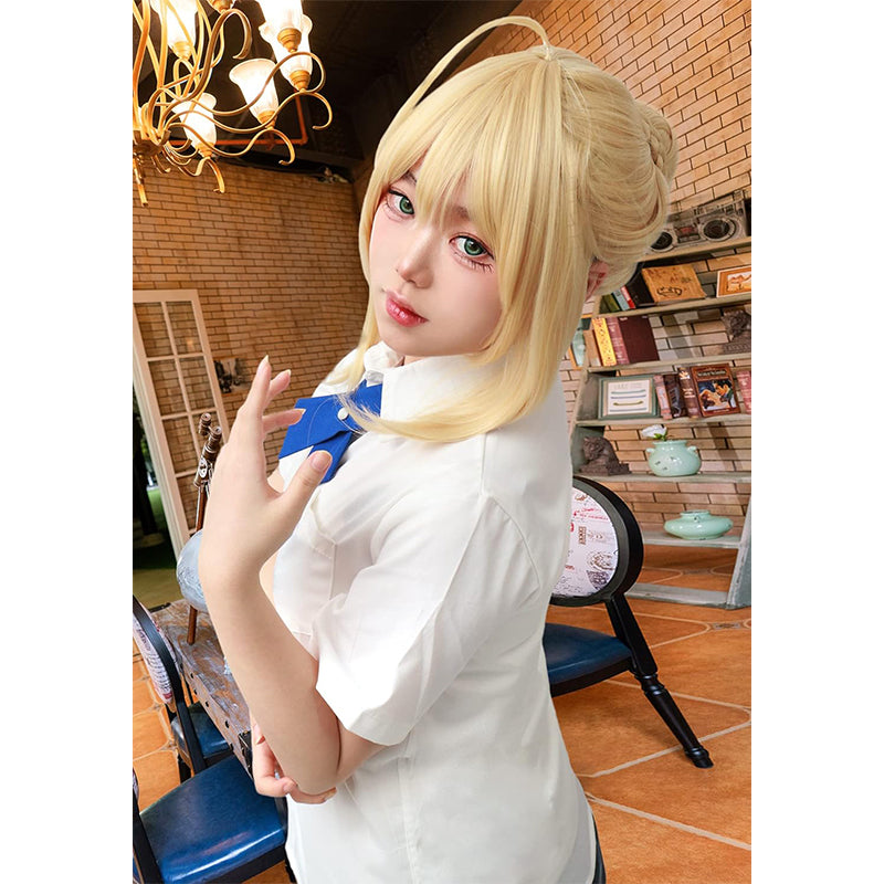 Anime Golden Cosplay Wig with a Bun Costume Accessories For Halloween Party