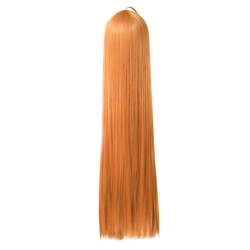 Anime Orange Cosplay Wig with Glasses Long Straight Hair For Halloween Party