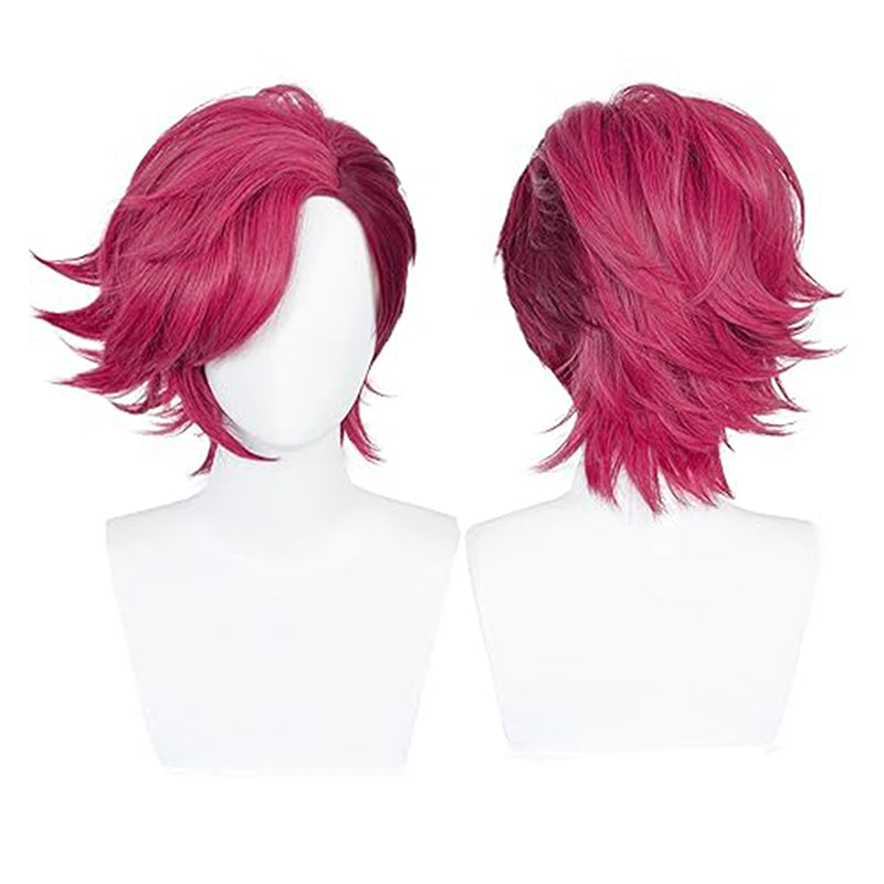 Anime Short Red Wig with Bangs Women Cosplay Hair For Halloween Party