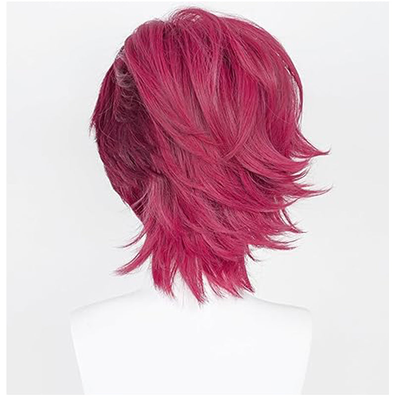 Anime Short Red Wig with Bangs Women Cosplay Hair For Halloween Party