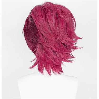 Anime Short Red Wig with Bangs Women Cosplay Hair For Halloween Party