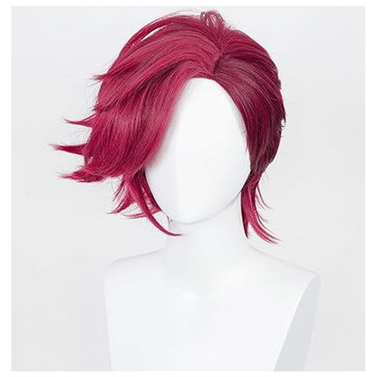 Anime Short Red Wig with Bangs Women Cosplay Hair For Halloween Party