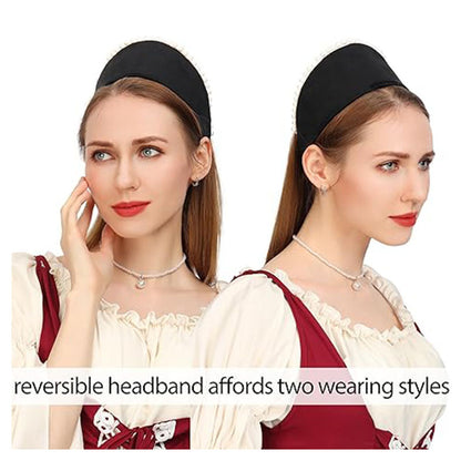 Anne Headband Velvet Pearl Tudor French Hood Gothic Renaissance Halloween Hair Costume Accessories