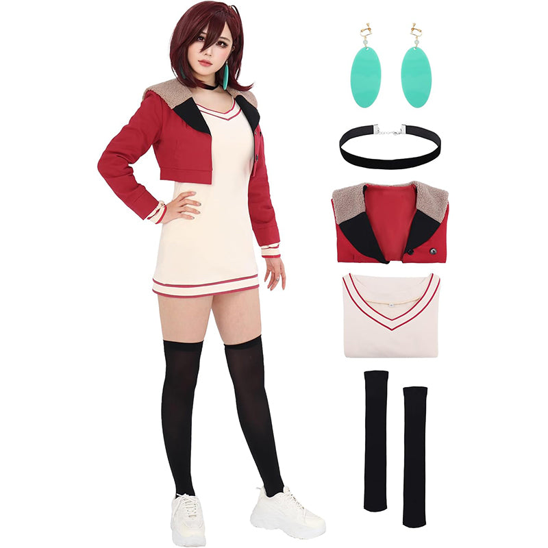 Ayase Cosplay Costume Full Set Outfit Red Suite Jacket Knitted Dress for Halloween Party