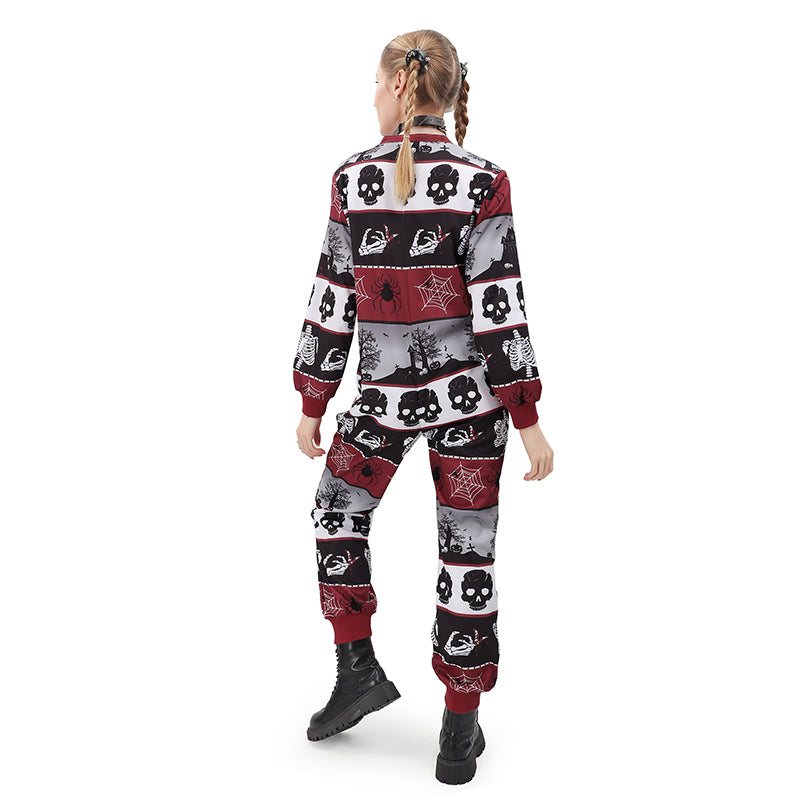 Classic Women Punk Crossbones Pajamas Cosplay Sleepwear Outfits for Halloween