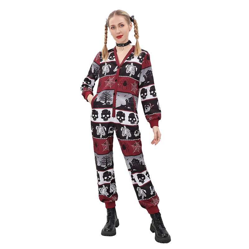 Classic Women Punk Crossbones Pajamas Cosplay Sleepwear Outfits for Halloween