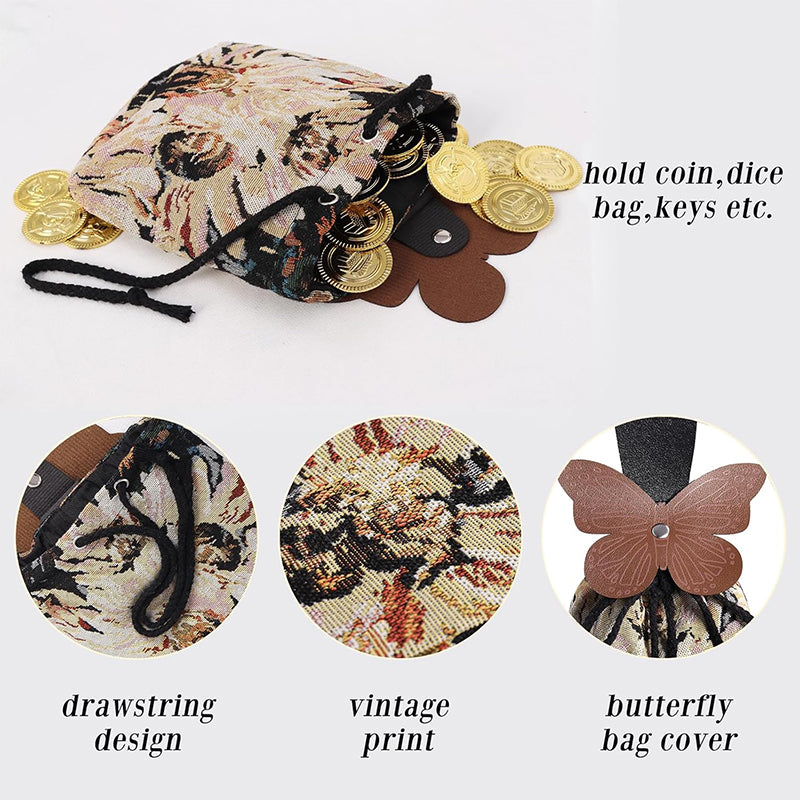 Medeival Renaissance Belt Pouch Butterfly Drawstring Waist Bag Coin Purse Dice Bag LARP Ren Faire Costume Accessories