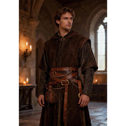 Medieval Belt Pouch Set Faux Leather Metal Chain Belts Renaissance Pouch Skirt Hikes Dresses Hikes 4Pcs Set