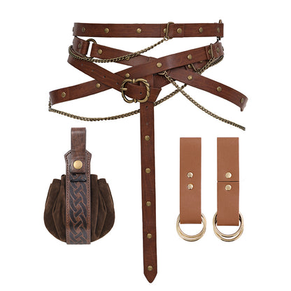 Medieval Belt Pouch Set Faux Leather Metal Chain Belts Renaissance Pouch Skirt Hikes Dresses Hikes 4Pcs Set