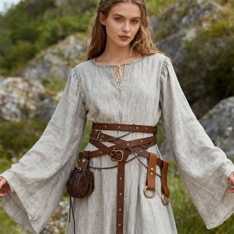 Medieval Belt Pouch Set Faux Leather Metal Chain Belts Renaissance Pouch Skirt Hikes Dresses Hikes 4Pcs Set