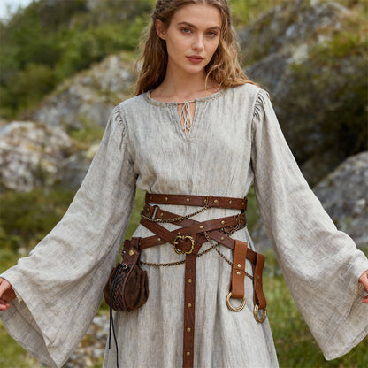 Medieval Belt Pouch Set Faux Leather Metal Chain Belts Renaissance Pouch Skirt Hikes Dresses Hikes 4Pcs Set