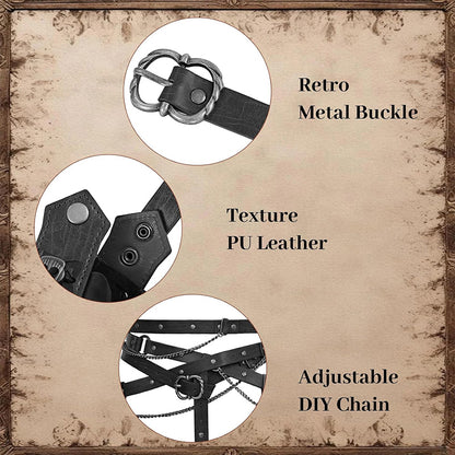 Medieval Belt Pouch Set Faux Leather Metal Chain Belts Renaissance Pouch Skirt Hikes Dresses Hikes 4Pcs Set