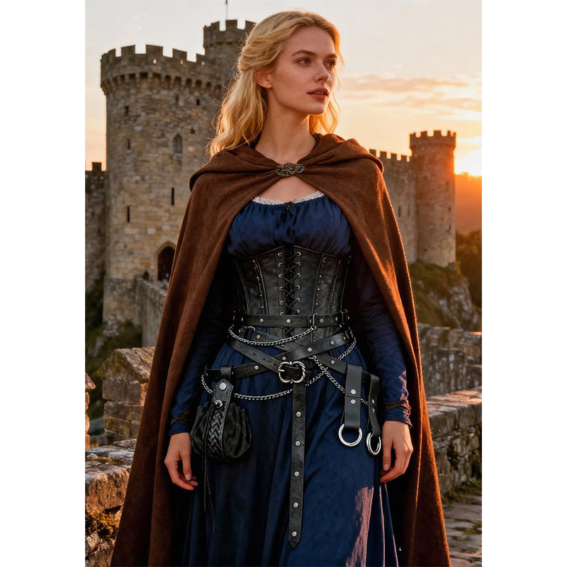 Medieval Belt Pouch Set Faux Leather Metal Chain Belts Renaissance Pouch Skirt Hikes Dresses Hikes 4Pcs Set