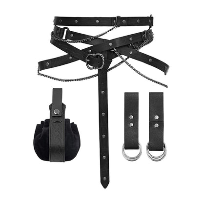 Medieval Belt Pouch Set Faux Leather Metal Chain Belts Renaissance Pouch Skirt Hikes Dresses Hikes 4Pcs Set