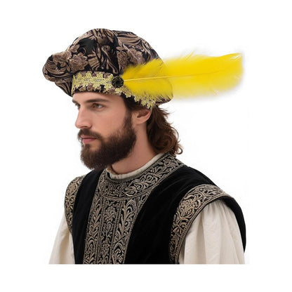 Medieval Beret Tudor Cap With Feather Renaissance Hat Muffin Bard Cap Hat Cosplay Costume Accessories