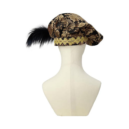 Medieval Beret Tudor Cap With Feather Renaissance Hat Muffin Bard Cap Hat Cosplay Costume Accessories