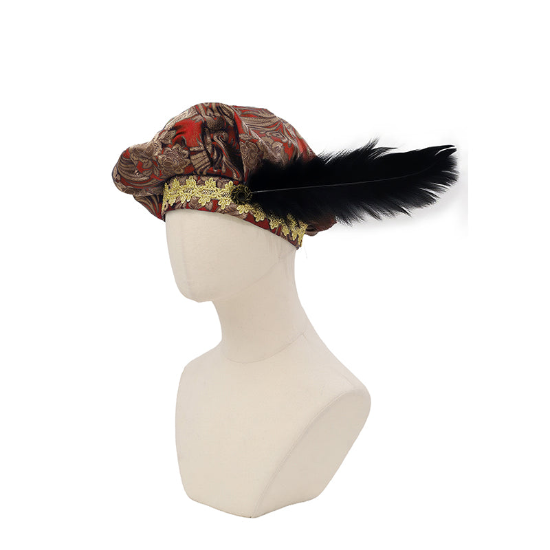 Medieval Beret Tudor Cap With Feather Renaissance Hat Muffin Bard Cap Hat Cosplay Costume Accessories
