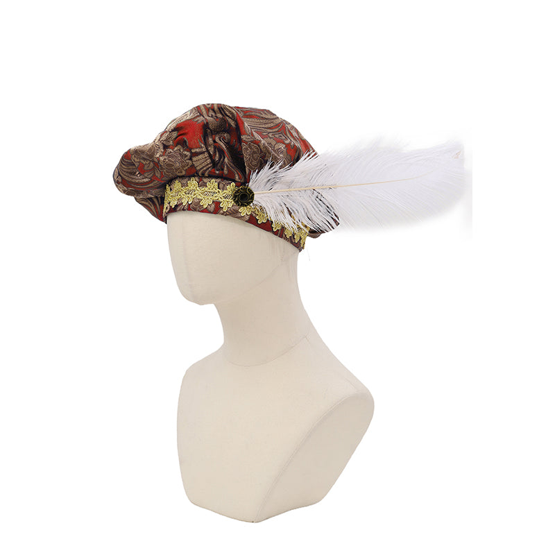 Medieval Beret Tudor Cap With Feather Renaissance Hat Muffin Bard Cap Hat Cosplay Costume Accessories