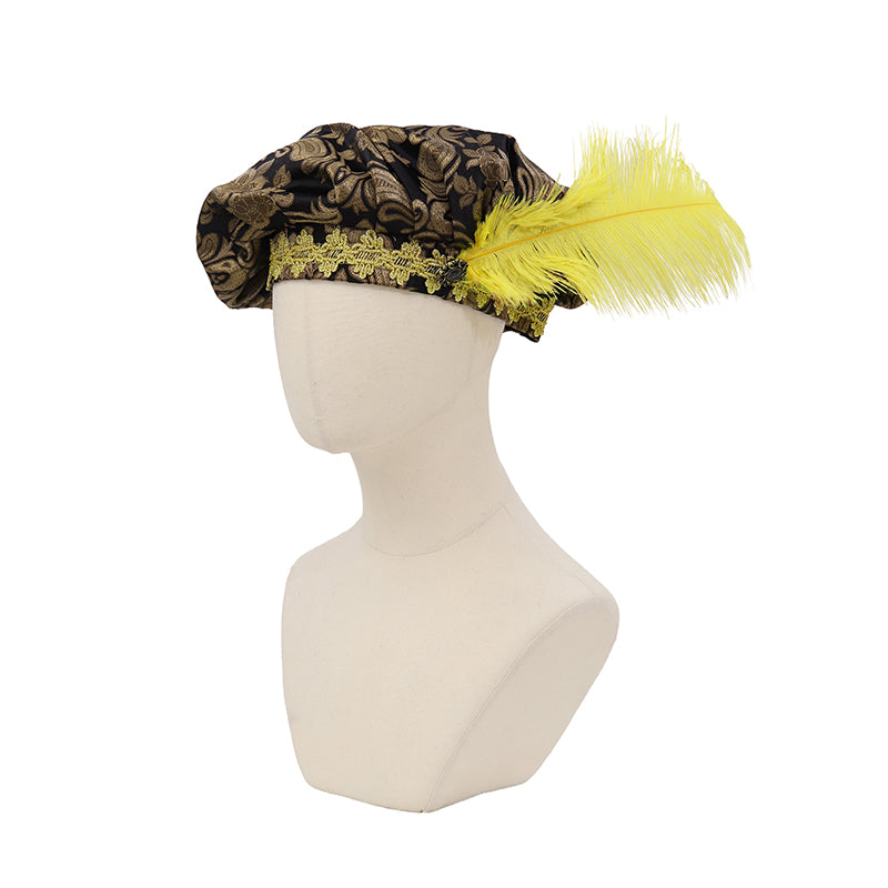 Medieval Beret Tudor Cap With Feather Renaissance Hat Muffin Bard Cap Hat Cosplay Costume Accessories
