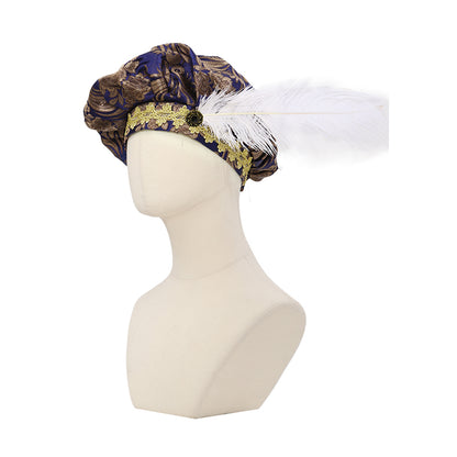 Medieval Beret Tudor Cap With Feather Renaissance Hat Muffin Bard Cap Hat Cosplay Costume Accessories