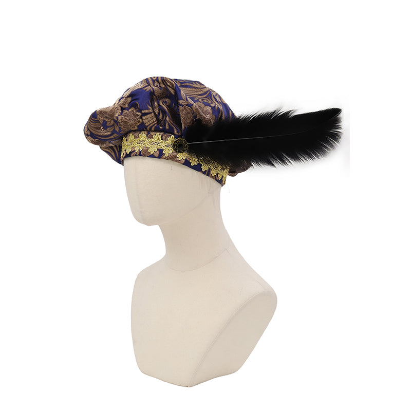 Medieval Beret Tudor Cap With Feather Renaissance Hat Muffin Bard Cap Hat Cosplay Costume Accessories