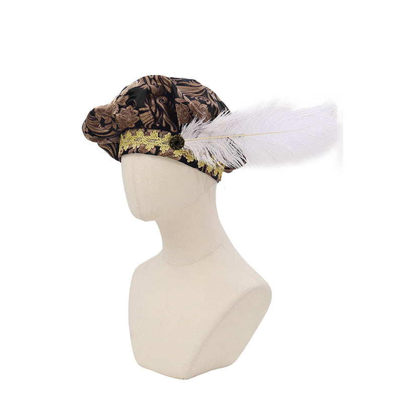 Medieval Beret Tudor Cap With Feather Renaissance Hat Muffin Bard Cap Hat Cosplay Costume Accessories