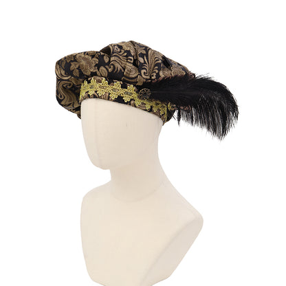 Medieval Beret Tudor Cap With Feather Renaissance Hat Muffin Bard Cap Hat Cosplay Costume Accessories