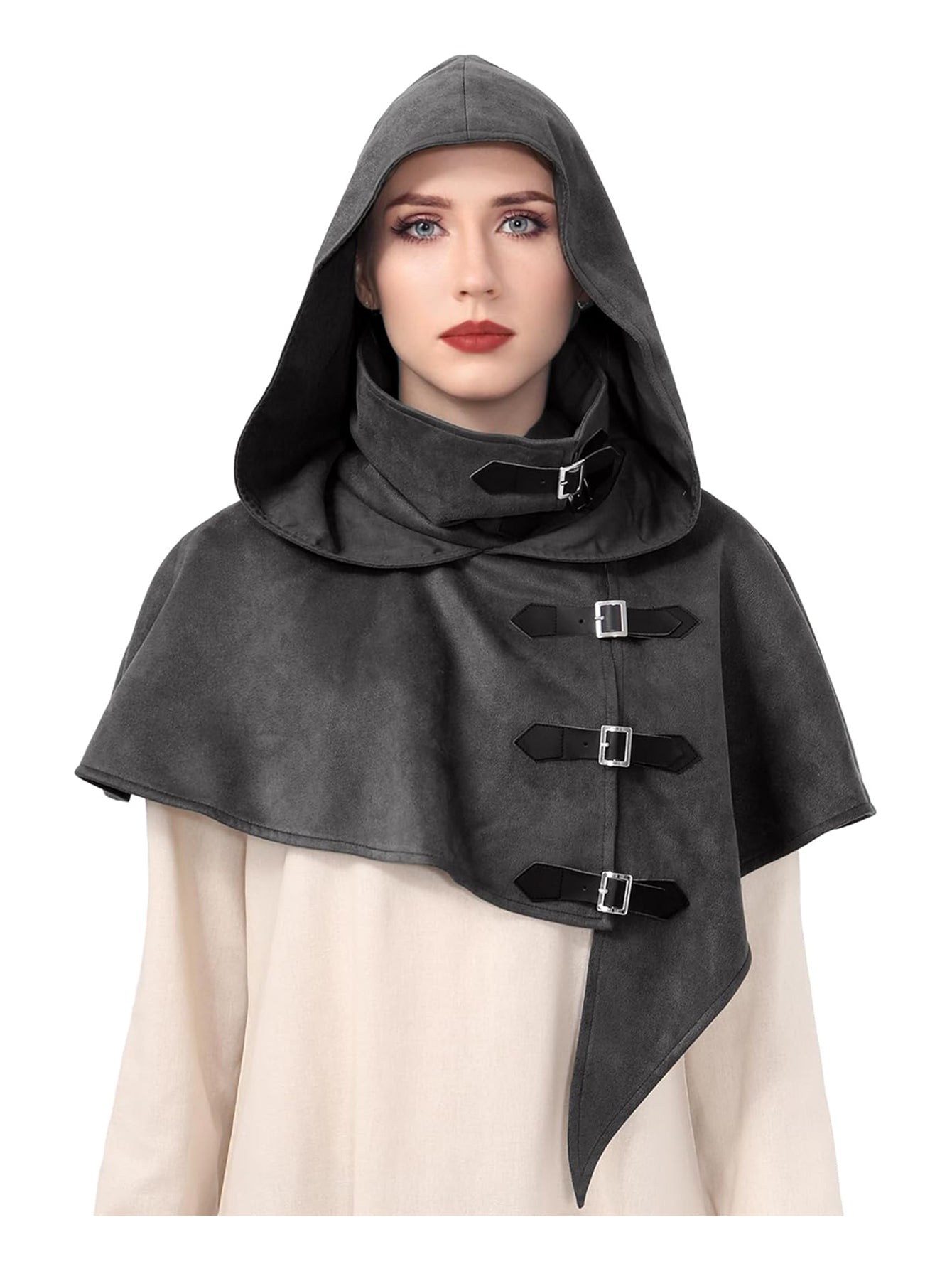 Medieval Cowl Hood With Buckles Renaissance Hooded Cape Hat Costume Accessories For Halloween Party
