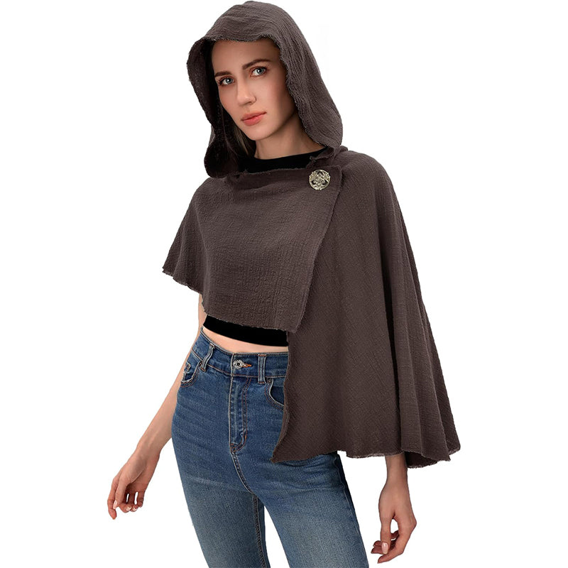 Medieval Hooded Shawl Scarf Renaissance Post Apocalyptic Cowl Hood Cloak With Face Cover Brooch Costume Accessories