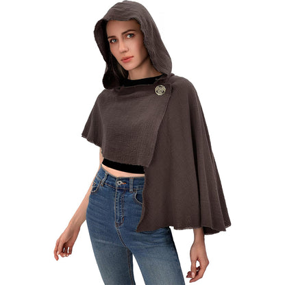 Medieval Hooded Shawl Scarf Renaissance Post Apocalyptic Cowl Hood Cloak With Face Cover Brooch Costume Accessories